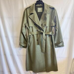 Culture Couture Olive Green Faux Suede Trench Coat Size L